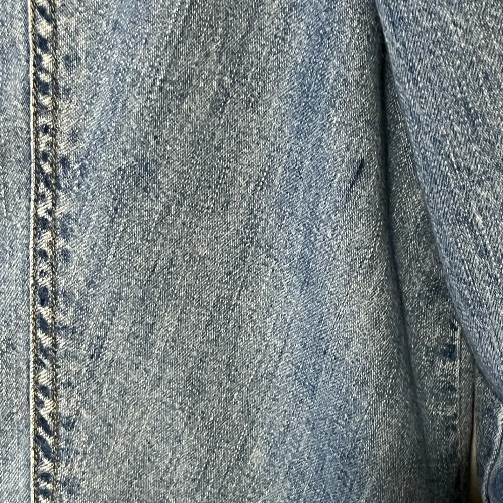 Vintage Express Bleus Blue Denim Distressed Button Long Sleeve Shirt Jacket LG - Picture 7 of 9